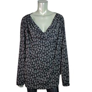 Croft‎ & Barrow Top Plus Size 3X Draped Neck Stretch V-Neck Long Sleeve Black